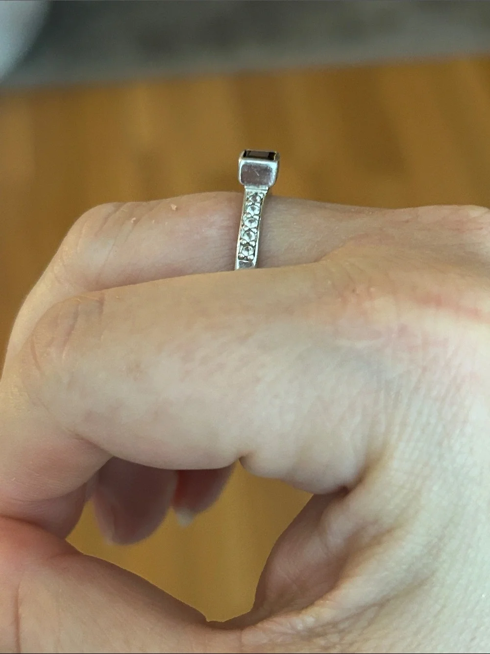 Vintage Sterling Silver Garnet Square-Cut Ring with Pavé Accents